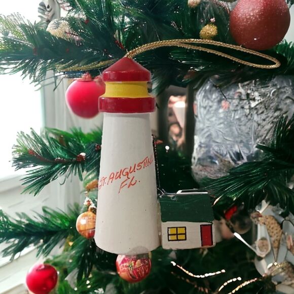 St Augustine FL Lighthouse Christmas Ornament Vintage Wooden Handpainted Coastal - Picture 11 of 13